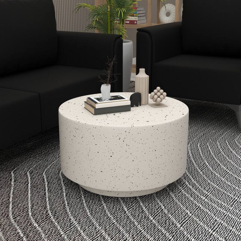Angle. LeisureMod - Terra Modern Round Fiberstone Coffee Side Table Accent Center Table for Indoor Outdoor - White.