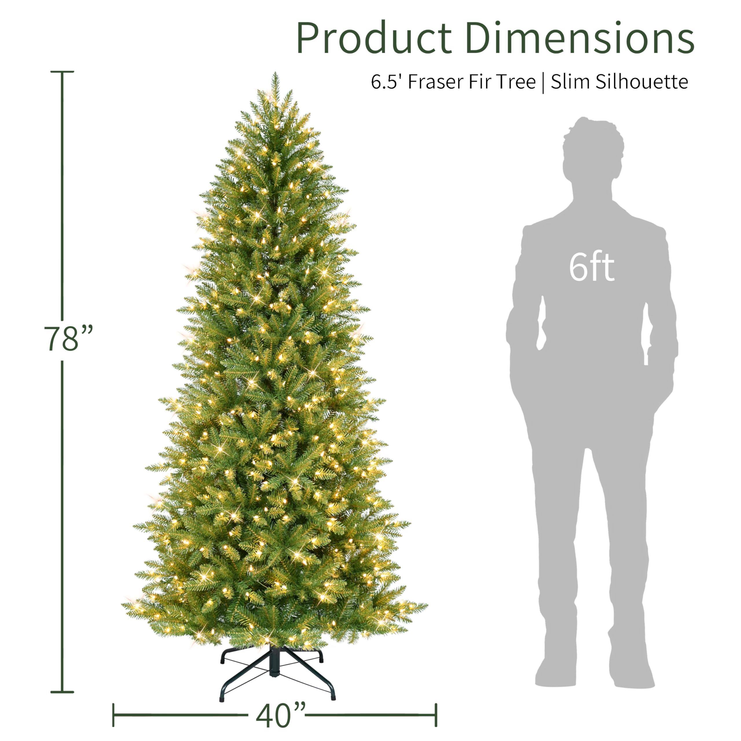 Product Dimensions  
6.5' Fraser Fir Tree | Slim Silhouette  
78"  
40"  
6ft