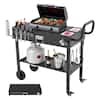 Front. VEVOR - Outdoor Grill Cart, 31.0 x 17.0 inch Tabletop Size Grilling Table, Foldable Outdoor Cooking Table with Tissue Holder - Black.