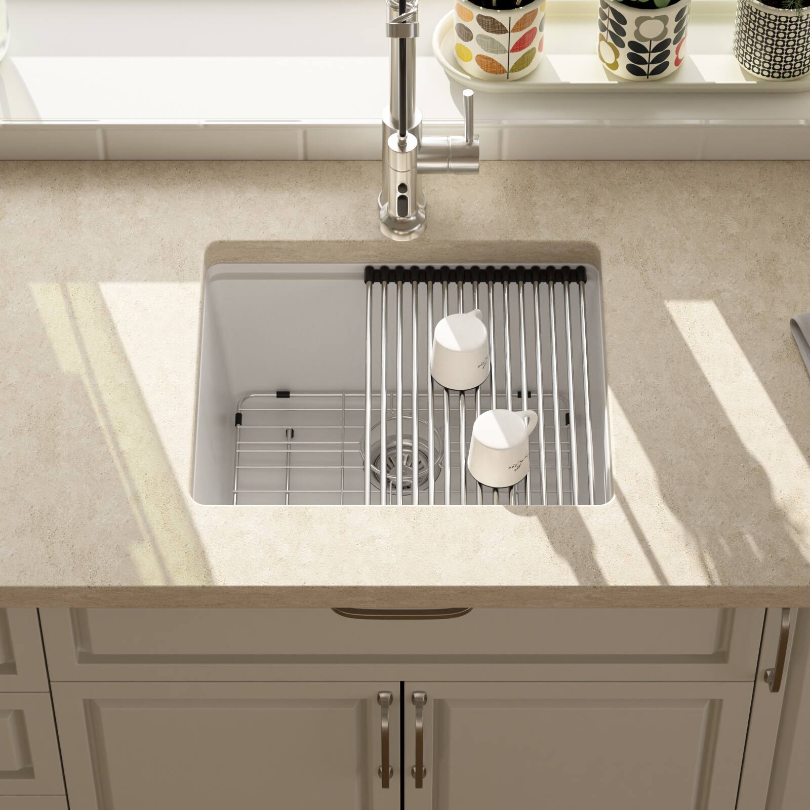 Back. Lordear - 21x18x10 Inch White Granite Composite Undermount kitchen Sink Single Bowl Quartz Workstation Bar Sink - White.