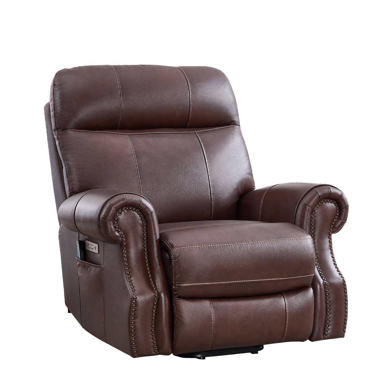 Alt View 3. Bestier - Genuine Leather Power Lift Recliner Chair with Massage, USB Port for Living Room Bedroom Home Theater - Brown.