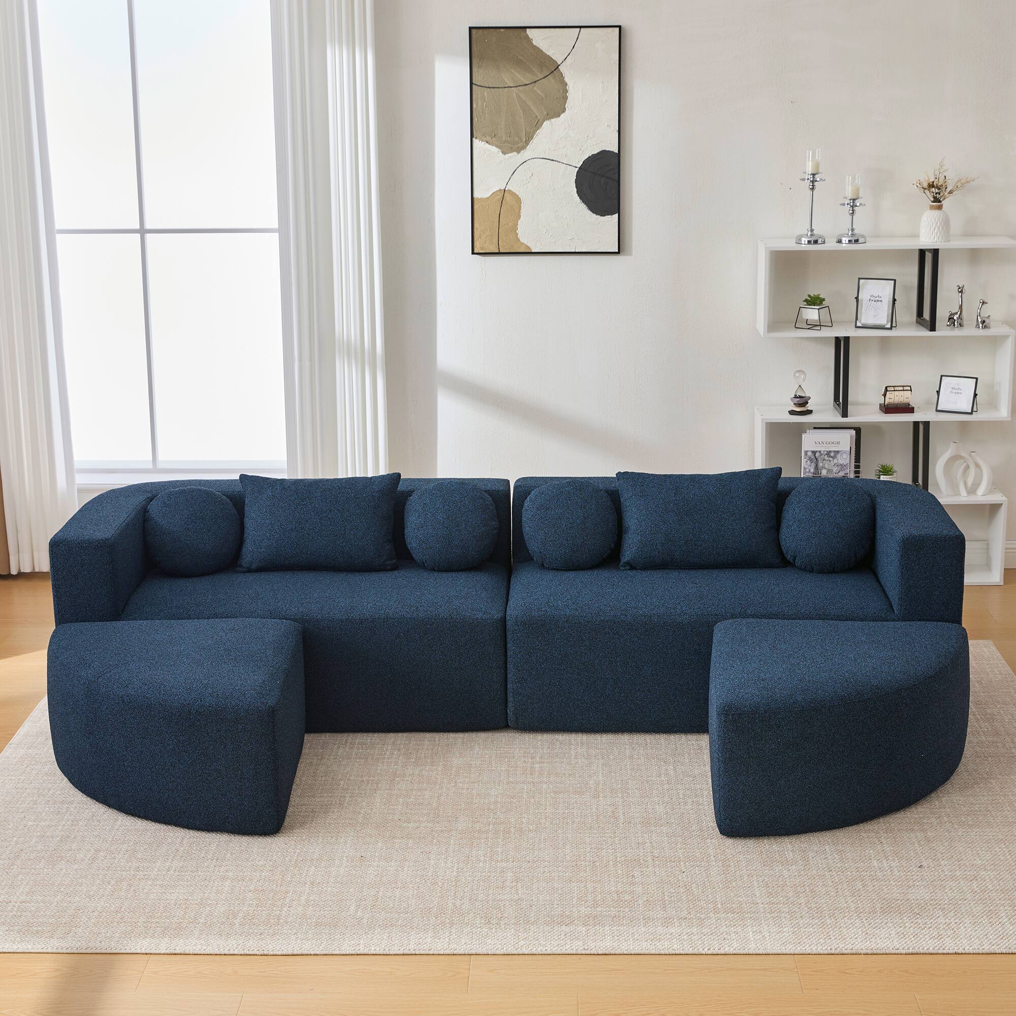 Angle. Whisen - Modular Sectional Sofa Boneless Couch Sofa Bed Compression Sofa for Living Room - Blue.