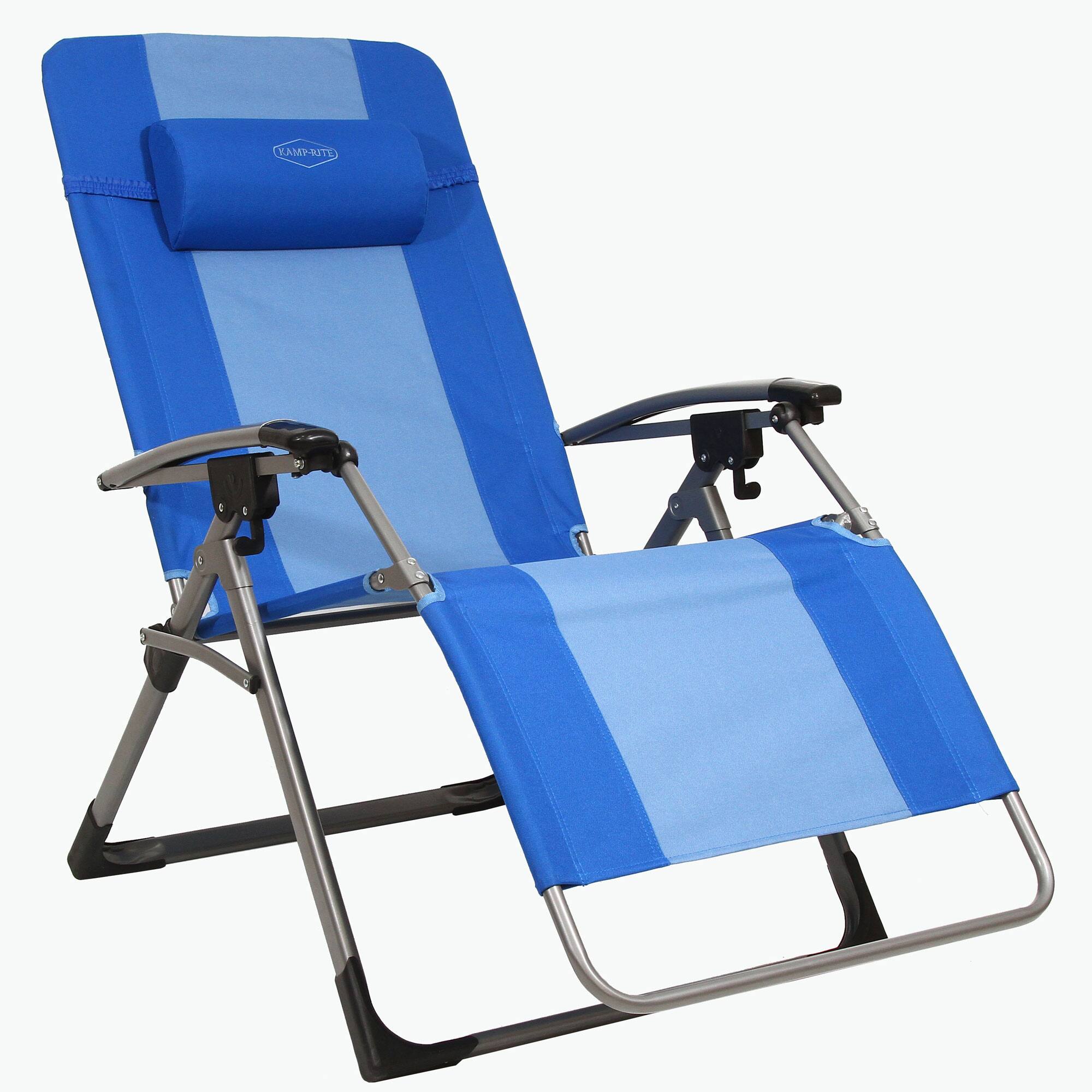Kamp-Rite - Outdoor Folding Reclining Zero Gravity Chair w/Headrest Pillow - Blue