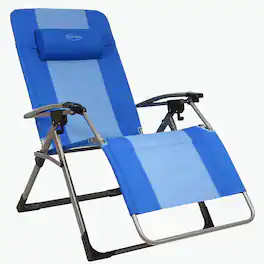 Kamp-Rite - Outdoor Folding Reclining Zero Gravity Chair w/Headrest Pillow - Blue