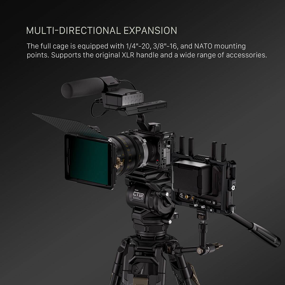 MULTI-DIRECTIONAL EXPANSION

The full cage is equipped with 1/4"-20, 3/8"-16, and NATO mounting points. Supports the original XLR handle and a wide range of accessories.