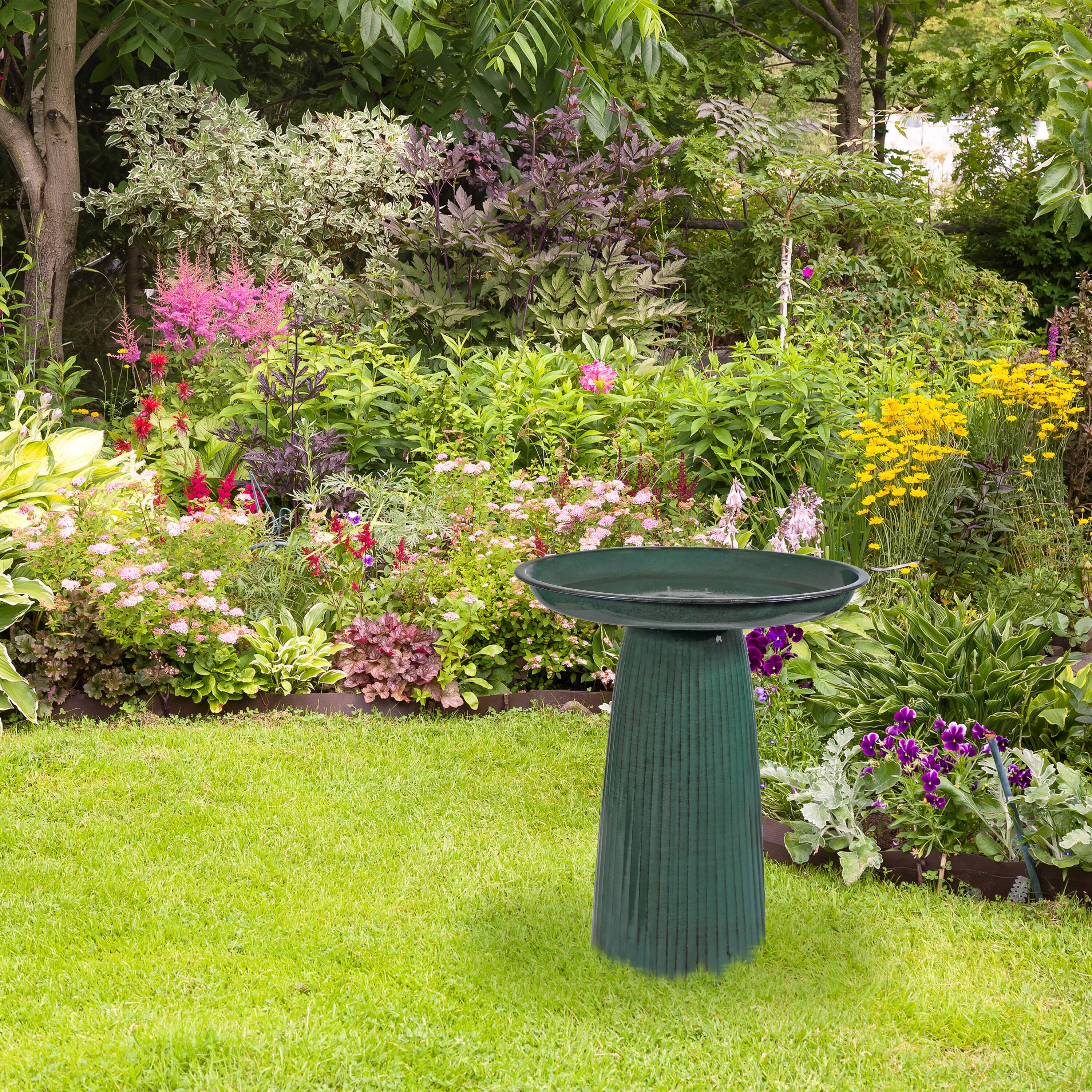 Alt View 10. Sunnydaze - Gleeful Garden Metal Outdoor Bird Bath - Green.