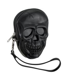 Zeckos - Glossy Molded Skull Shaped Wristlet Purse w/Removable Strap - Black