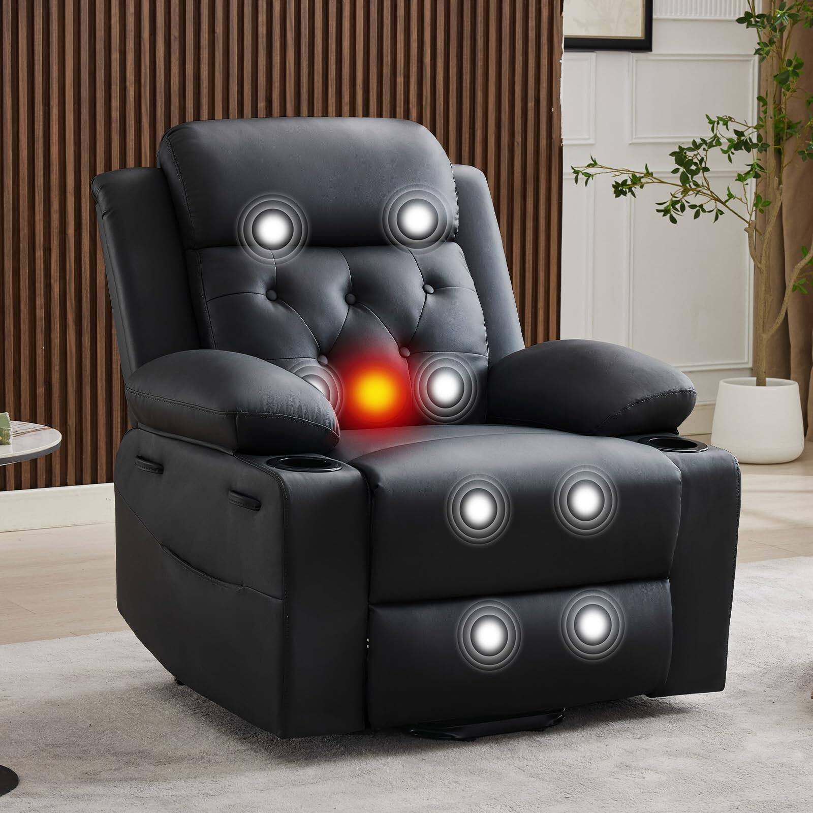 Left. Acekool - Power Lift Recliner Chair with Massage & Heating, Oversized PU Leather Lift Chair with Cup Holders & Side Pockets - Black.