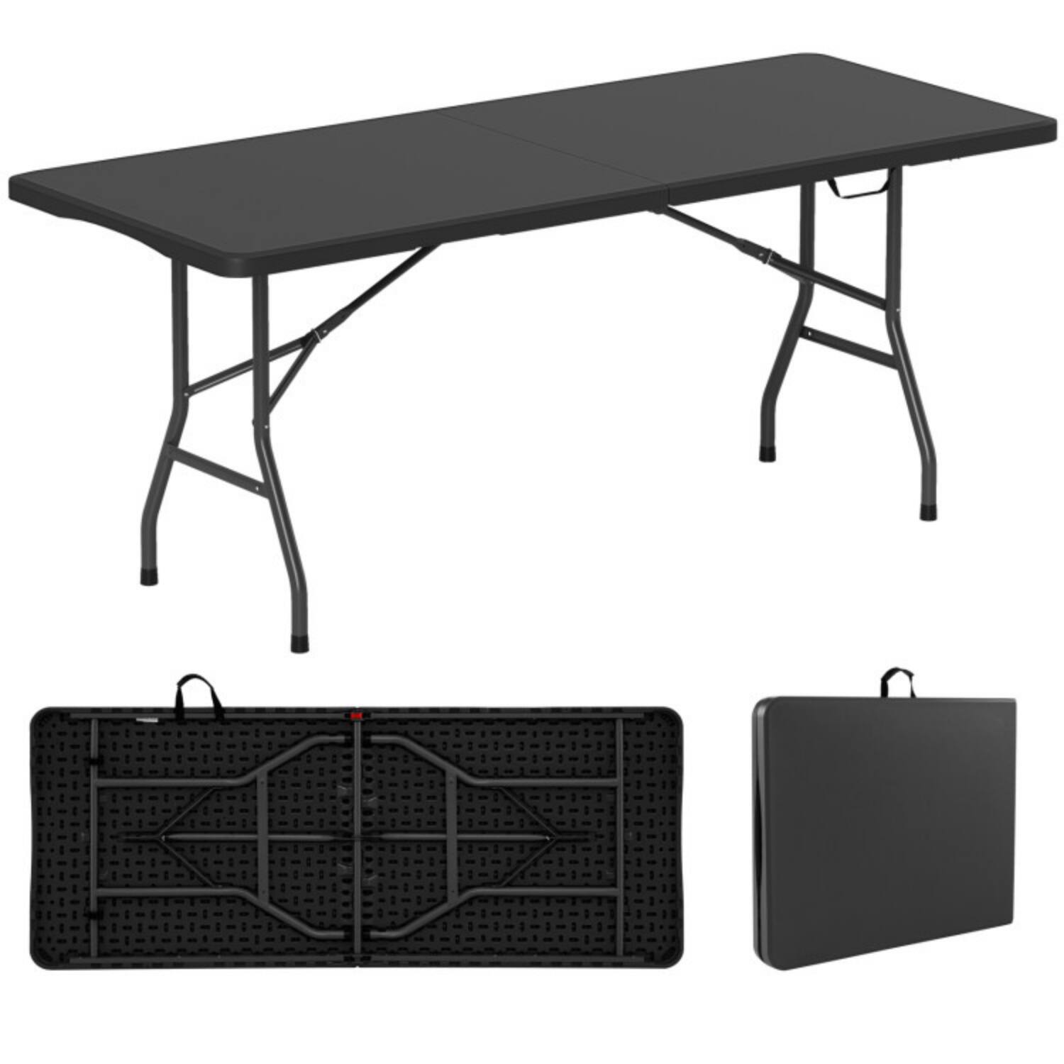 Alt View 3. LUCKY ONE - 6 ft Portable Folding Table 350 lbs Fold-in-Half w HDPE Top & Carry Handle Camping Picnic - Black.