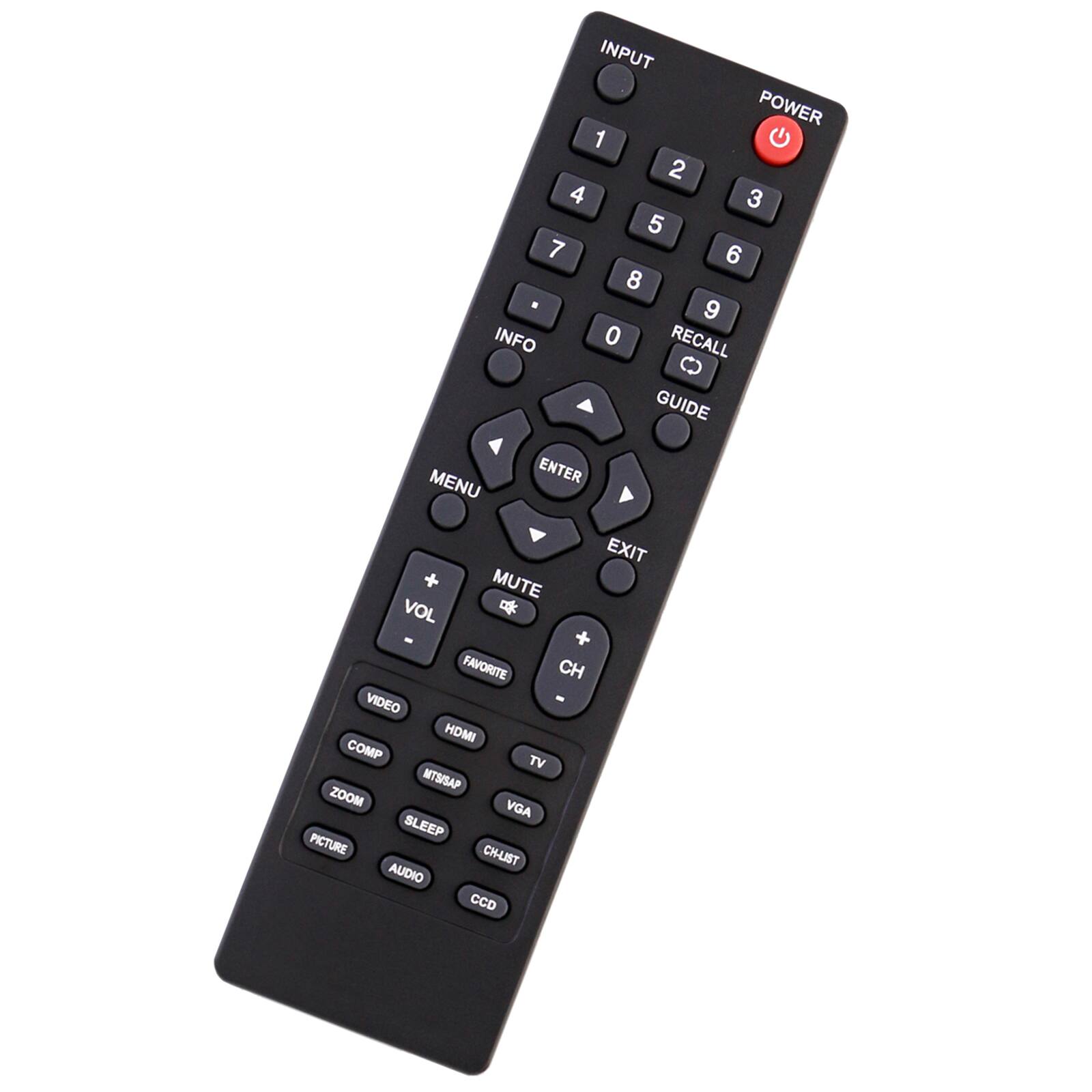INPUT POWER 1 2 3 4 5 6 7 8 9 INFO 0 RECALL GUIDE MENU ENTER EXIT + MUTE VOL - + FAVORITE CH VIDEO HDMI COMP TV NTS/BAP ZOOM VGA SLEEP PICTURE CH-UIST AUDIO CCD
