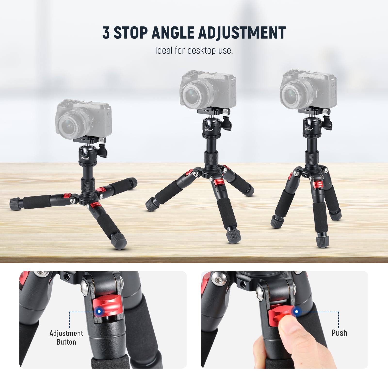 3 STOP ANGLE ADJUSTMENT  
Ideal for desktop use.  

Adjustment Button Push