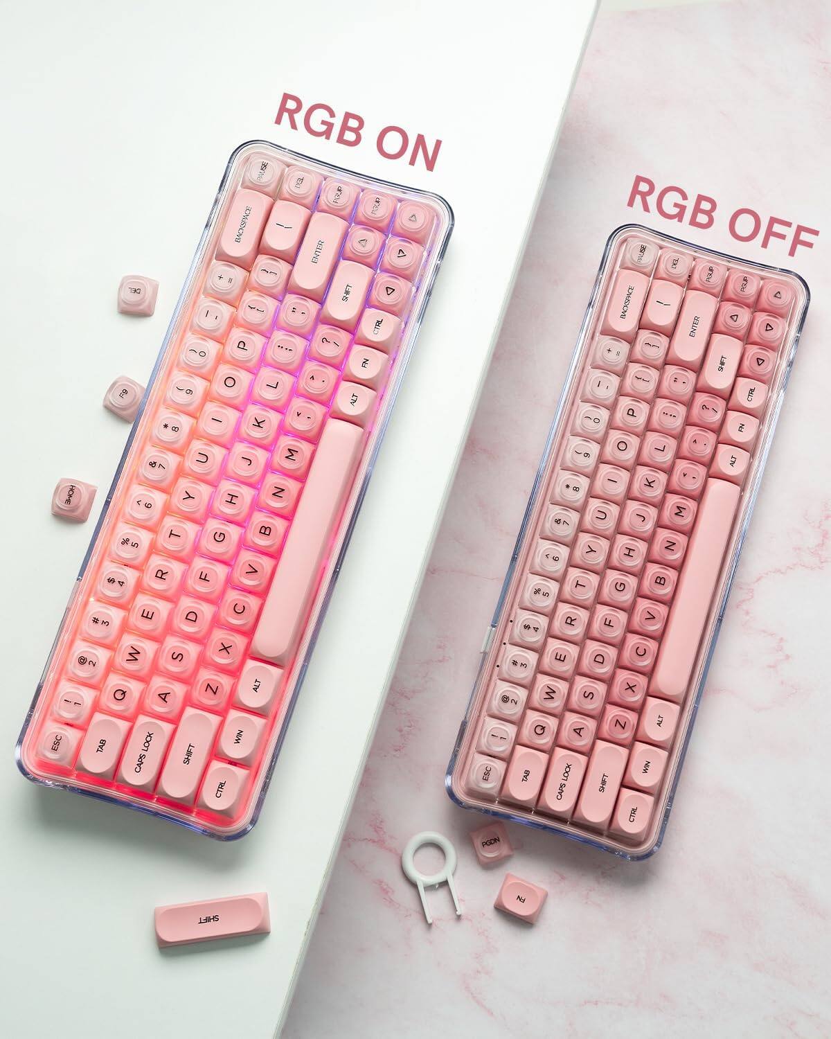 RGB ON  
RGB OFF  

BACKSPACE ENTER SHIFT CTRL ALT ESC LOCK WIN TABS CAPS CTRL RGB OFF  

RGB ON  
RGB OFF  

BACKSPACE ENTER SHIFT CTRL ALT ESC LOCK WIN TABS CAPS CTRL RGB OFF