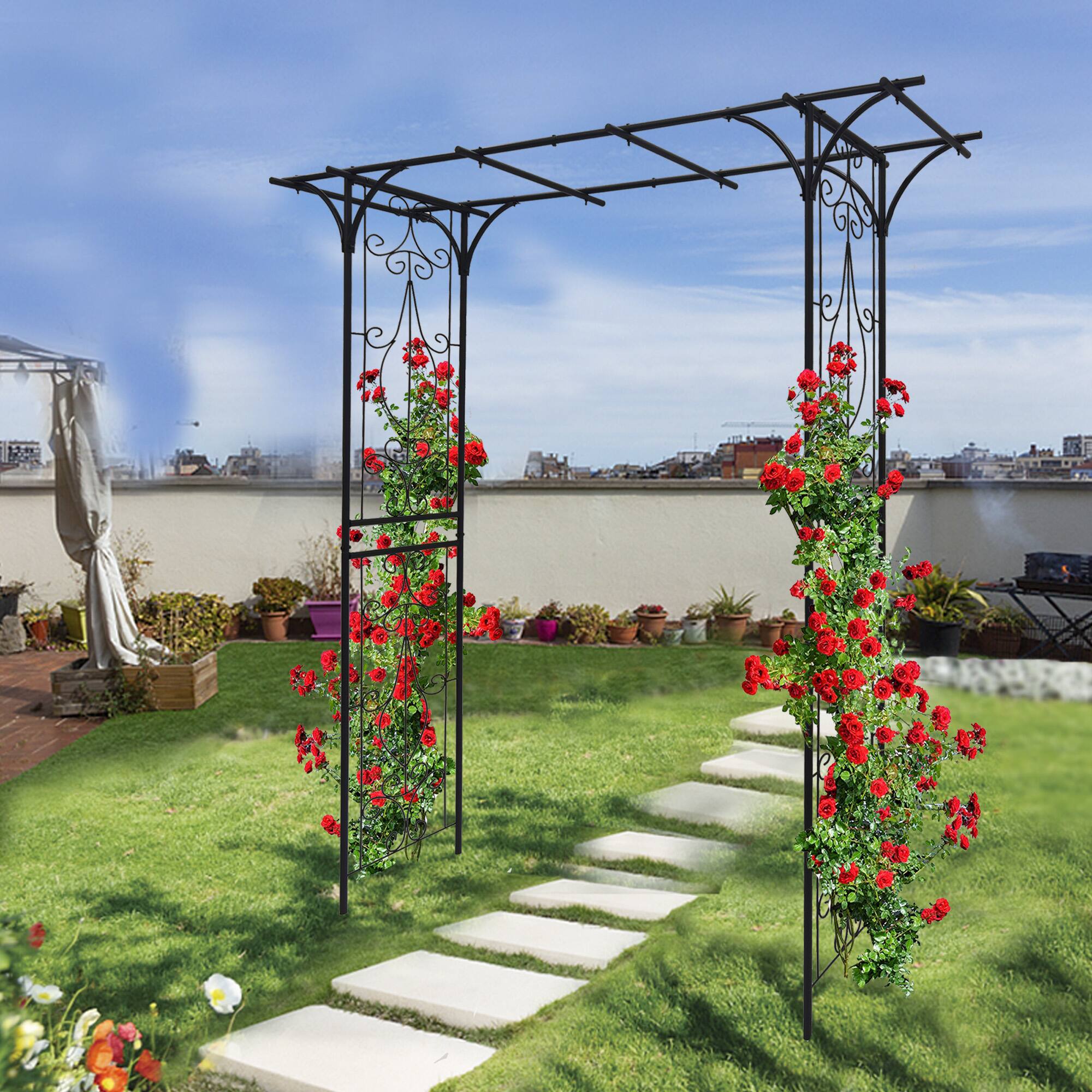 Loheer - 6.69 x 1.71 x 6.76 ft Metal Garden Arch Plant Support Trellis for Outdoor Wedding Garden - Black price history on PriceWatchPro
