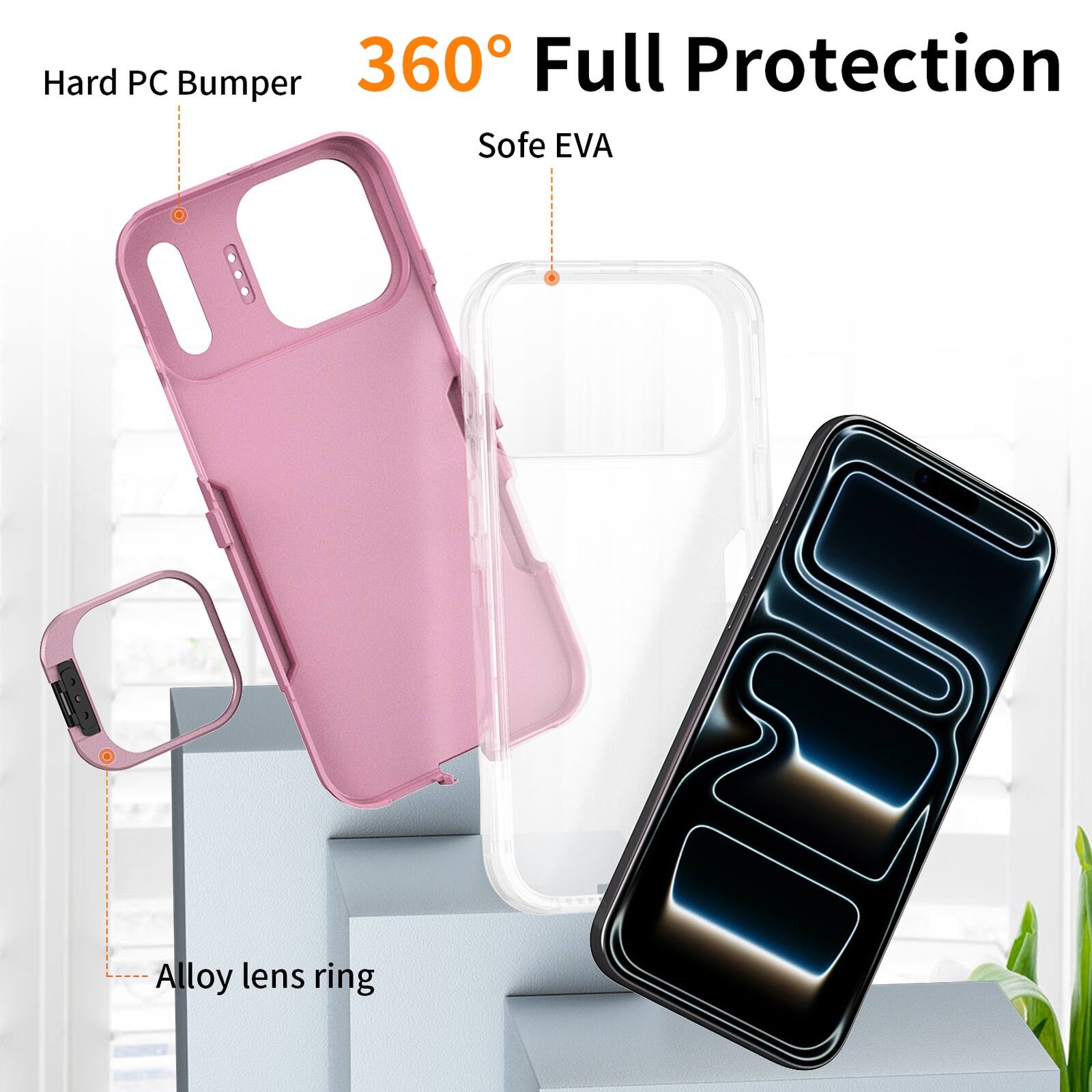 Hard PC Bumper 360° Full Protection Soft EVA Alloy lens ring
