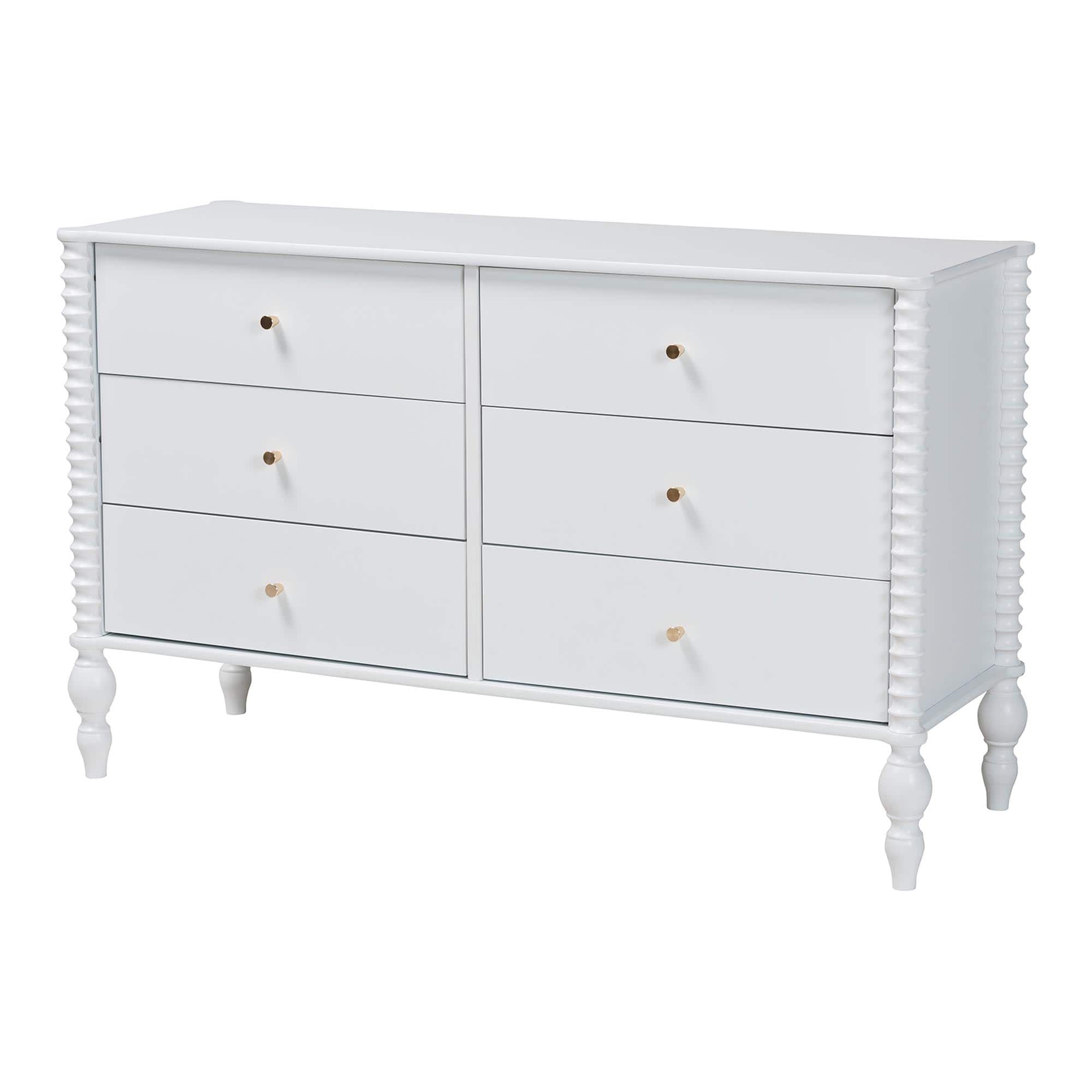 Baxton Studio - Callison Spindle Dresser - 6-Drawer Farmhouse Horizontal Cabinet with Turned Accents for Bedroom - White