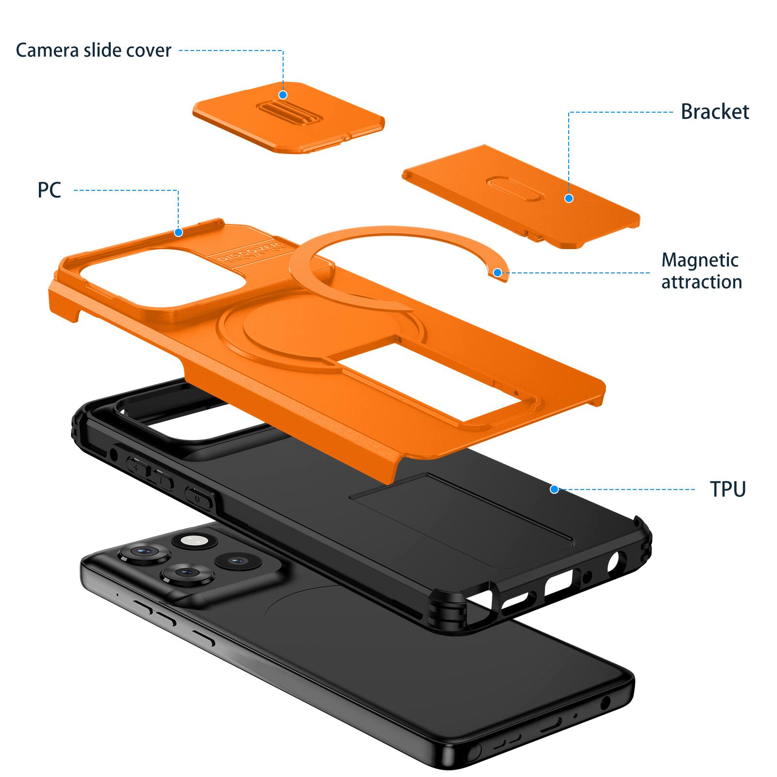 Camera slide cover  
Bracket  
PC  
Magnetic attraction  
TPU