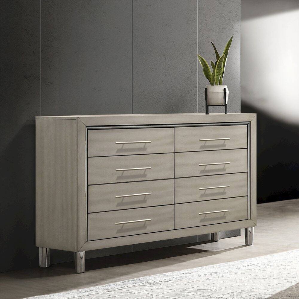 Alt View 2. New Classic Furniture - Lennox Wood Modern 8-Drawer Dresser in Gray - Gray.