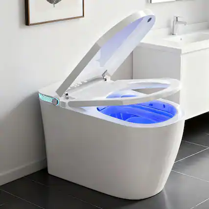 Front. Dyonery - Dyonery Intelligent Bidet Toilet: Auto Open Lid, Integrated Bidet, Warm Air Dry & Wireless Remote Control - White.