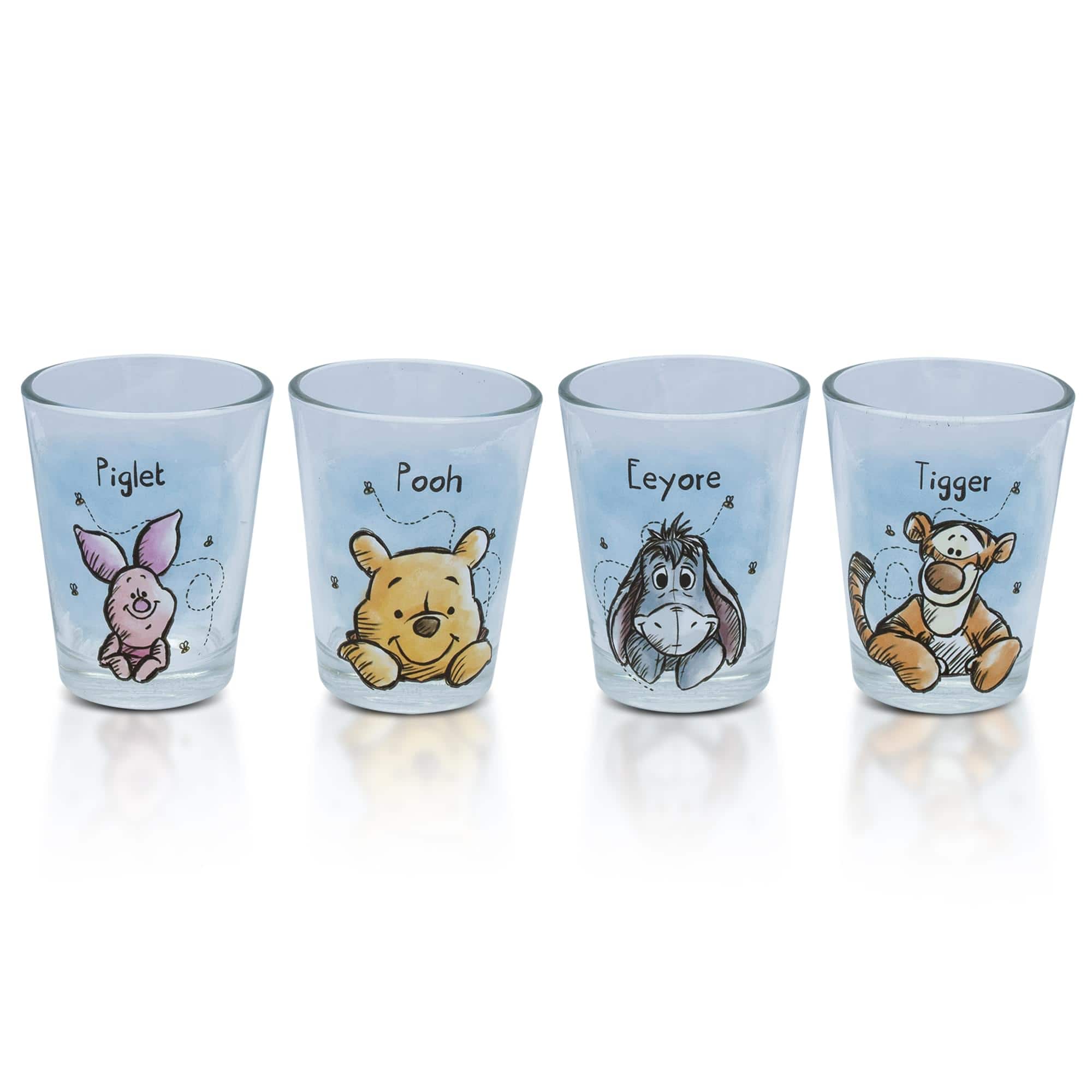 Disney - Winnie The Pooh Character Portraits 2-Ounce Mini Shot Glasses | Set of 4 - Blue