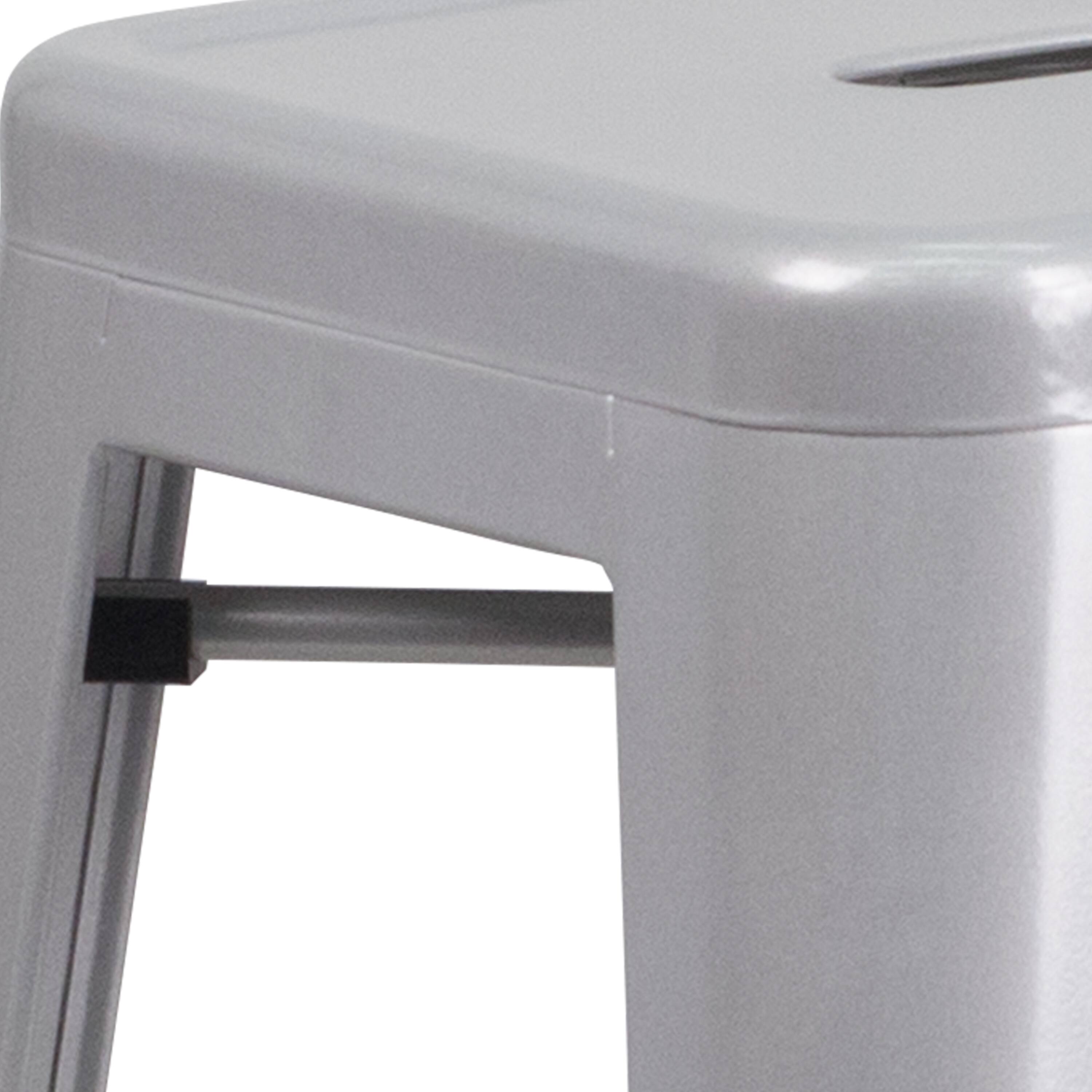 Alt View 5. Emma + Oliver - Commercial Grade 30"H Backless Metal Indoor-Outdoor Barstool with Square Seat - Silver.