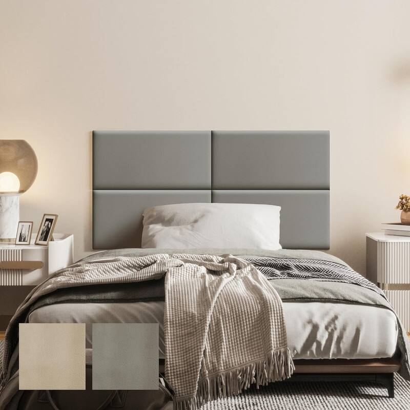 Front. wowmax - Peel & Stick Faux Leather Headboard - Waterproof 3D Wall Panel for Twin Bed, 23.6x11.8", Grey (1-Pack) - Grey.