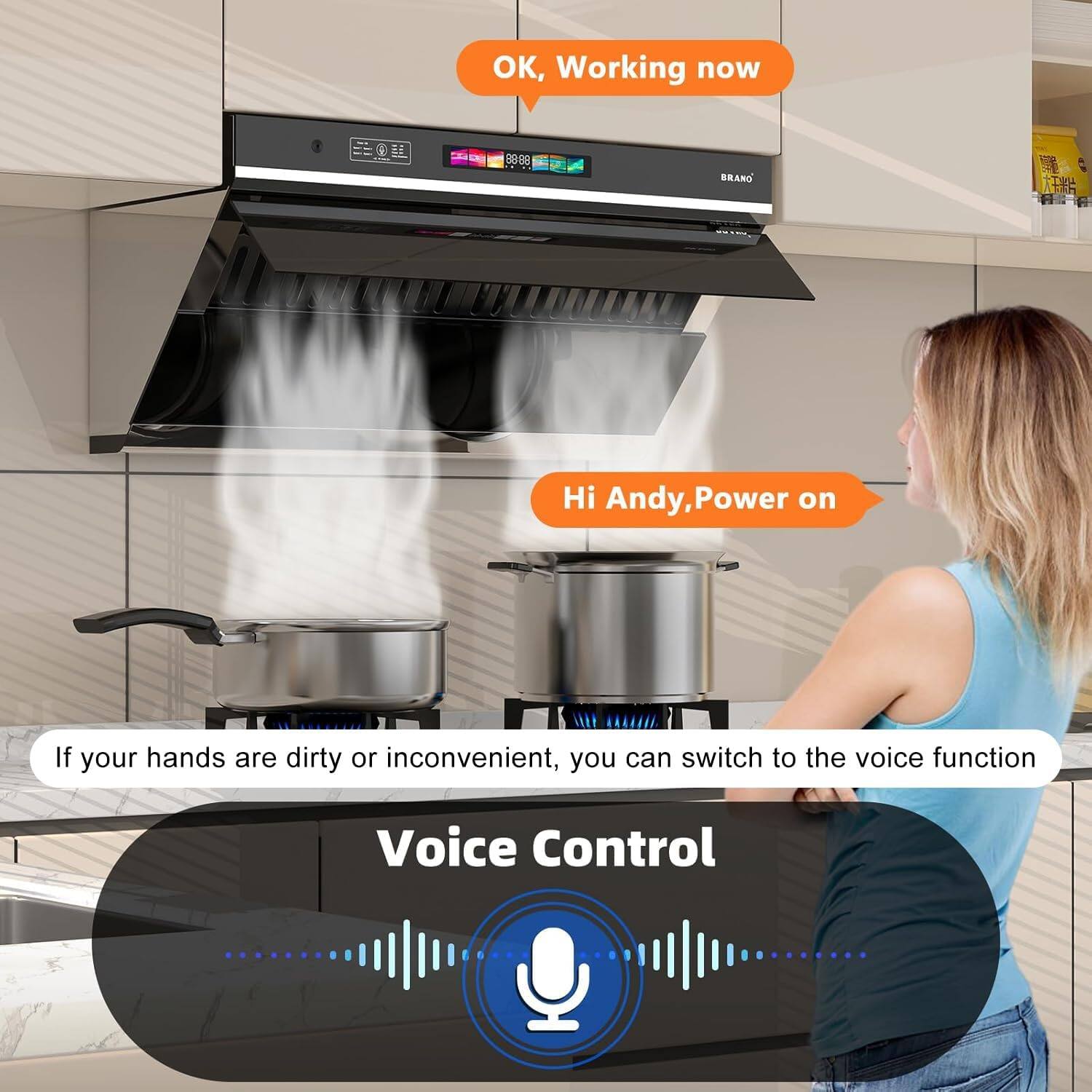 OK, Working now

Hi Andy, Power on

If your hands are dirty or inconvenient, you can switch to the voice function

Voice Control