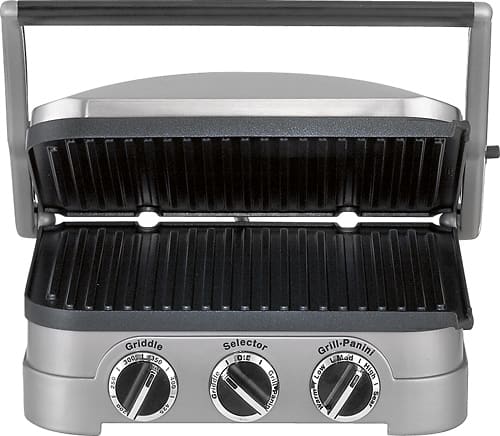 Cuisinart - Griddler Stainless Steel 4-in-1 Grill/Griddle and Panini Press - Brushed Stainless-Steel/Black - Front_Standard. 1 of 11 Images & Videos. Swipe left for next.