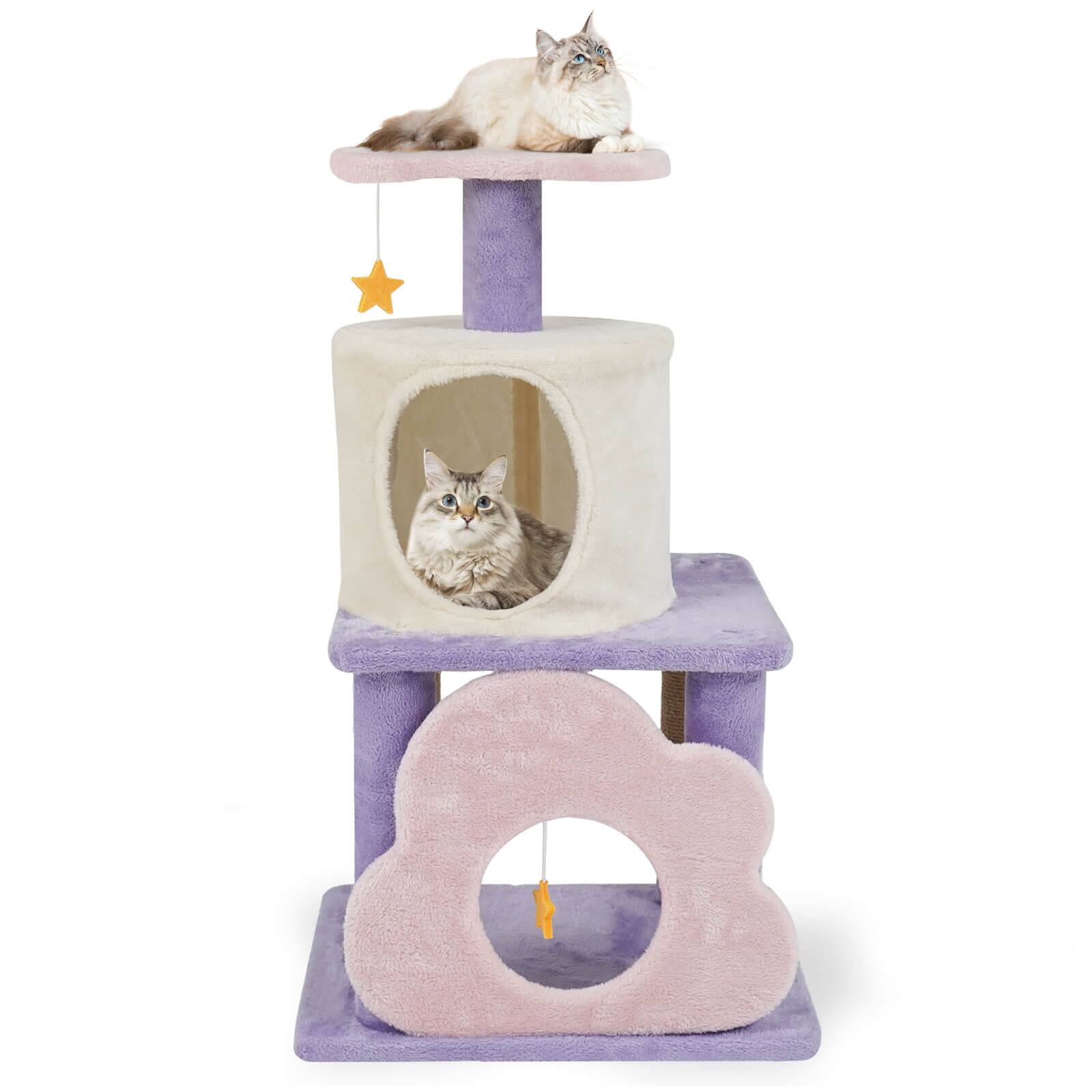 Costway - 31.5" Cute Modern Cat Tree with Condo Top Perch Jute Scratching Posts Hanging Toy