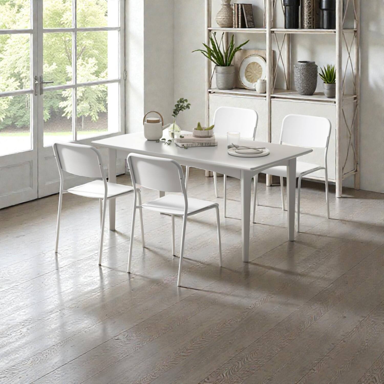 Hivvago - Four Modern Metal-Leg Dining Chairs with Ergonomic Tilted Back Design - White