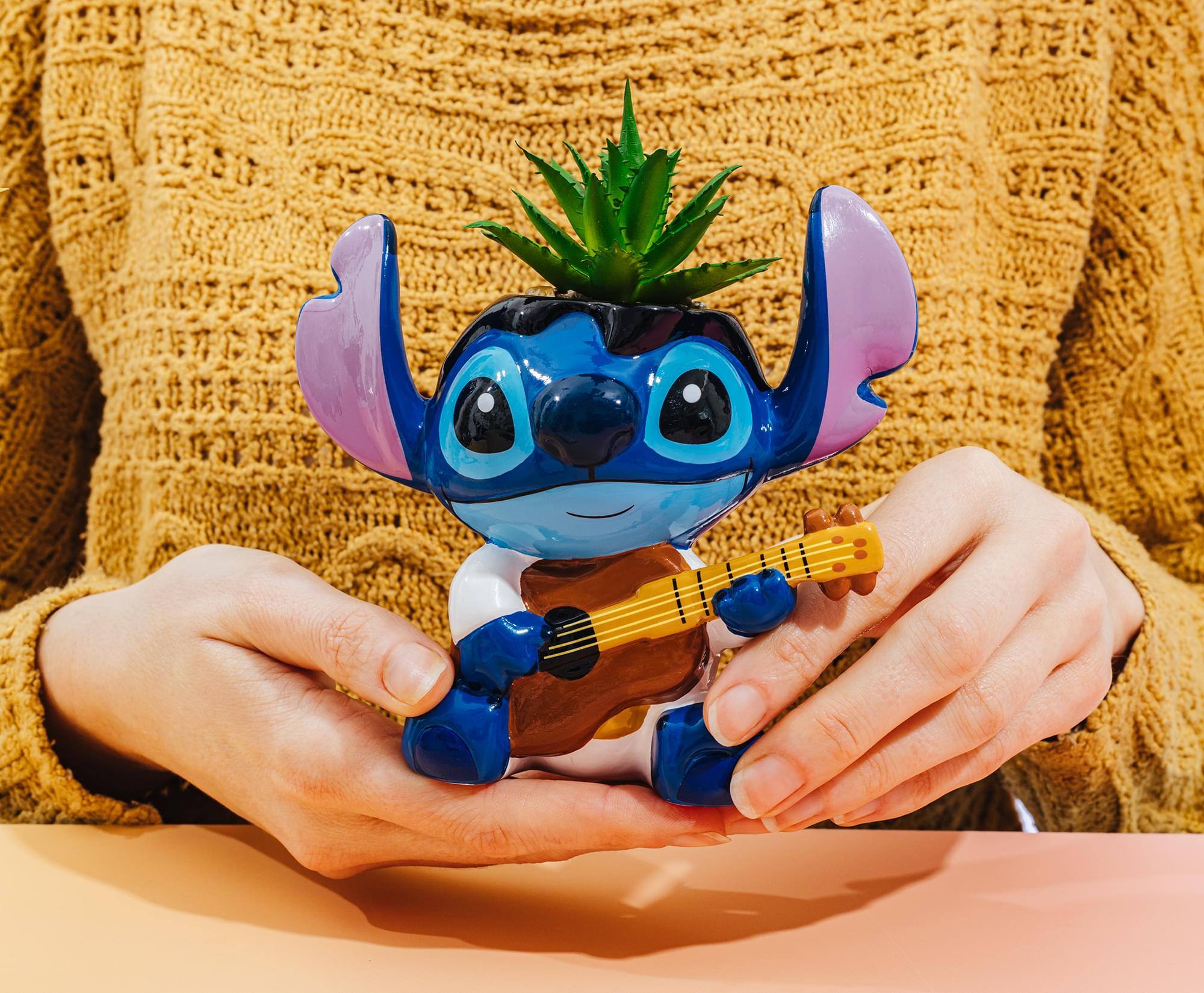 Alt View 3. Silver Buffalo - Disney Lilo & Stitch Elvis 6-Inch Ceramic Mini Planter With Artificial Succulent - Blue.