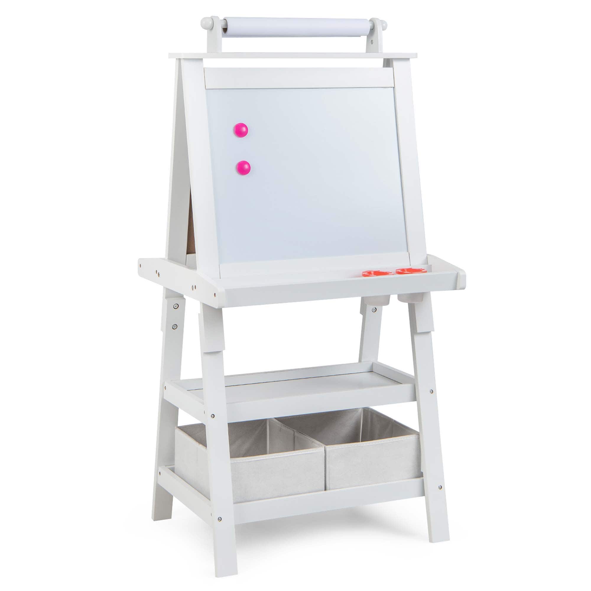 Alt View 18. Costway - Kids Art Easel Double Sided Chalkboard Magnetic Whiteboard with Storage Tray White - White.