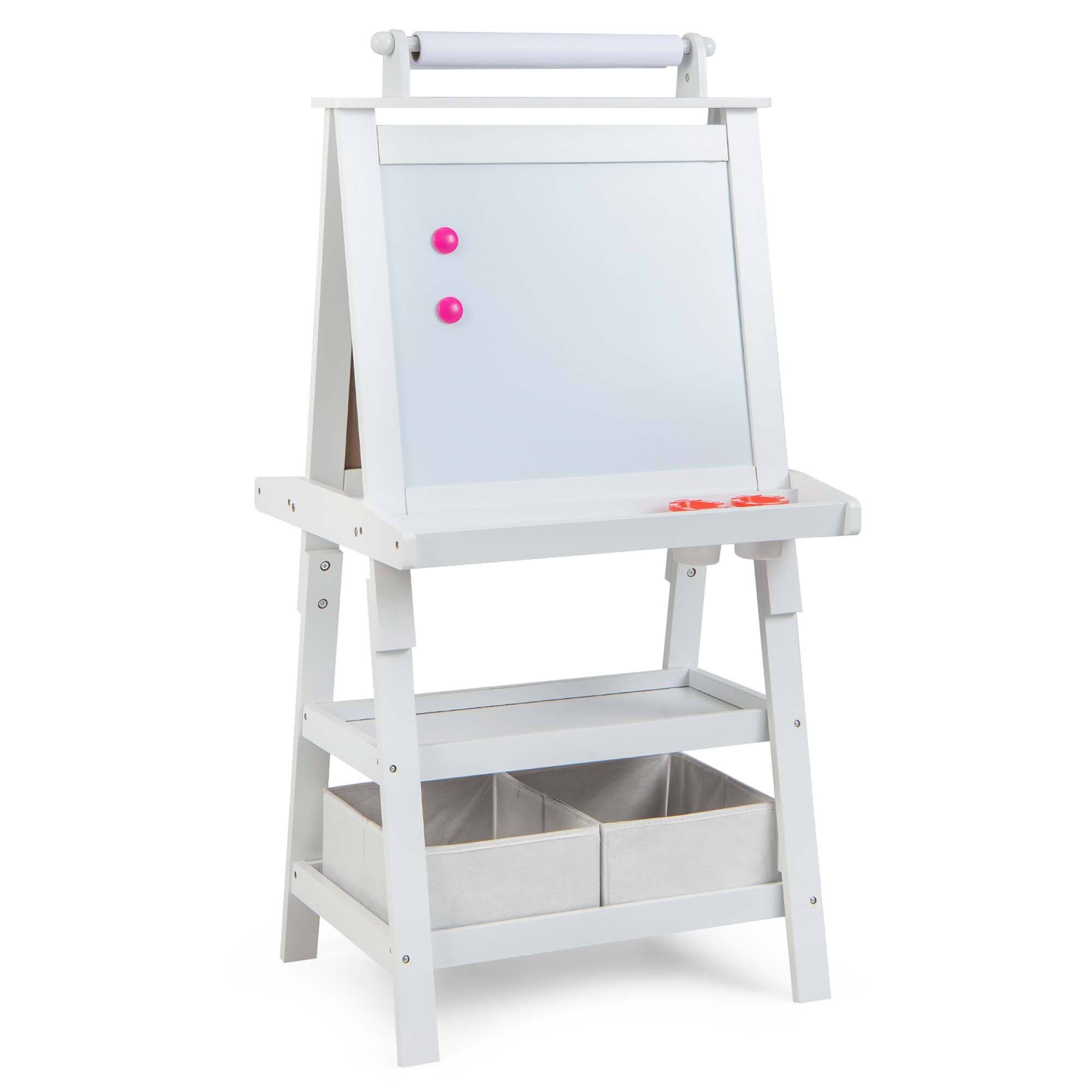 Alt View 18. Costway - Kids Art Easel Double Sided Chalkboard Magnetic Whiteboard with Storage Tray White - White.