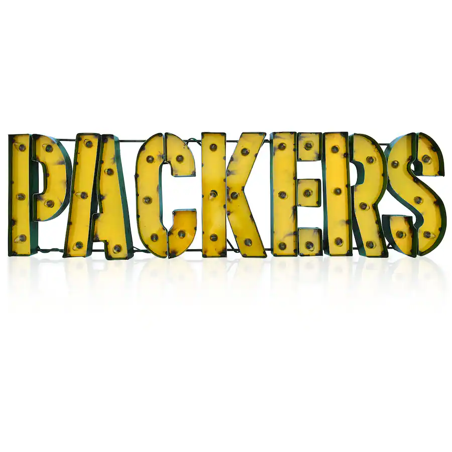 Light Sign Drawing Imperial Green Bay Packers 46.25'' x 13'' Lighted Recycled Metal Sign ...