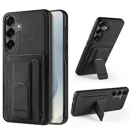 Dteck - Slim Card Holder Case for Samsung Galaxy S24, Shockproof Wallet Protective Cover with Kickstand - Black