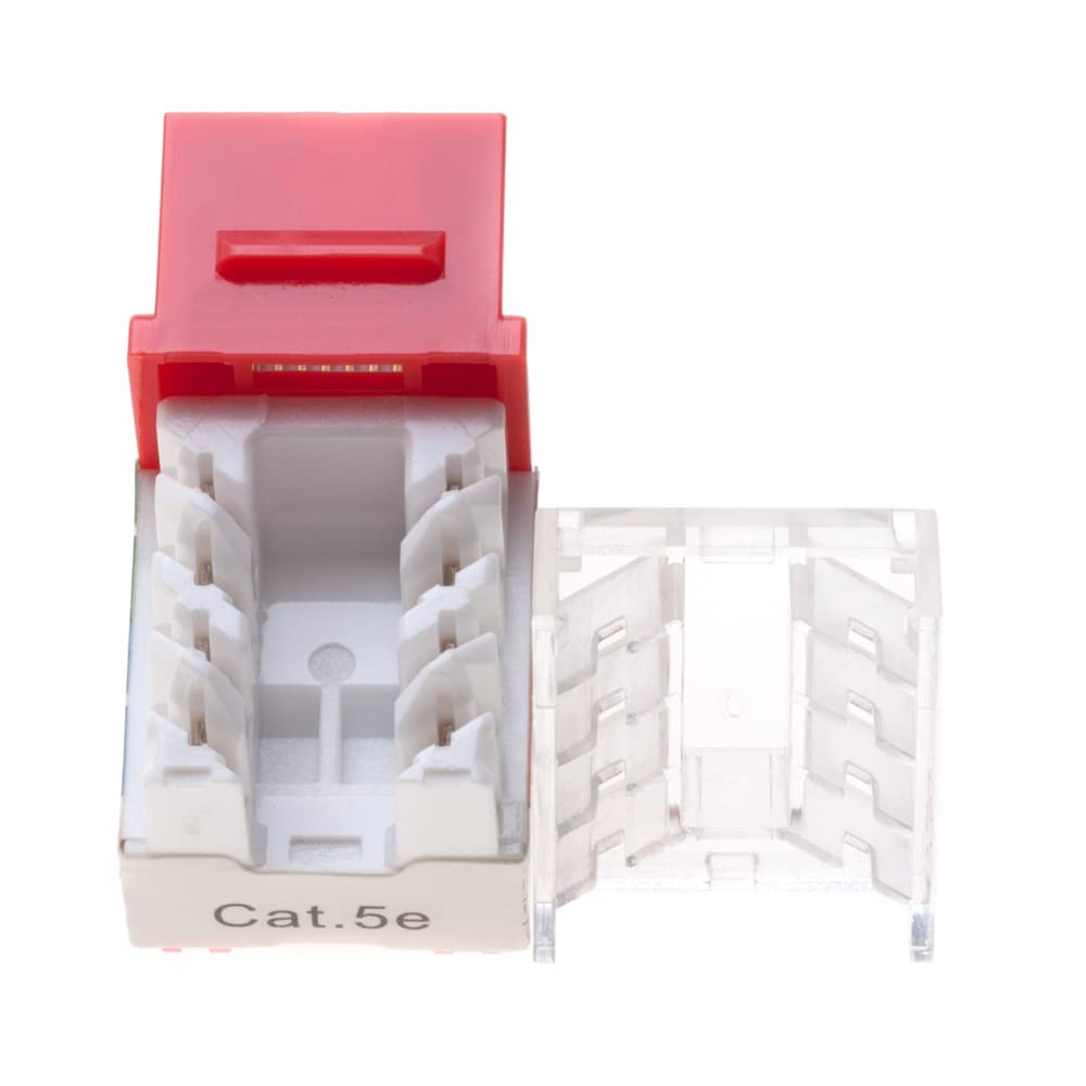 Alt View 1. Cables Direct Online - Cat5e 45° Angled RJ45 Keystone Jack, 8P8C 110 Punch-Down, Gold-Plated Contacts, 1Gbps, ANSI/TIA Compliant - Red.