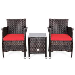Kadyn - 3 Pc Rattan Wicker Sofa Set with Washable and Removable Cushion, Outdoor Rattan Chairs Wicker Conversation Set - Red