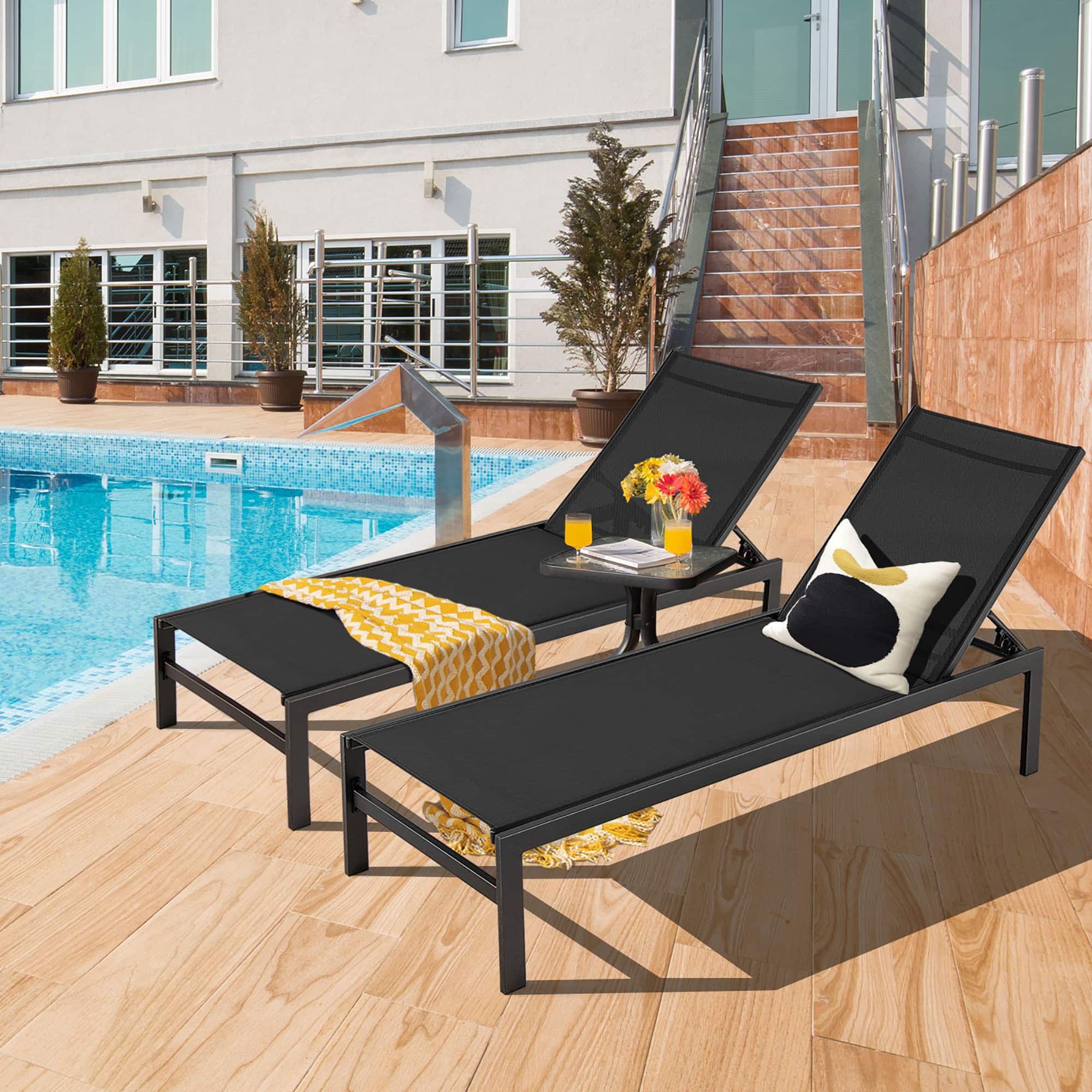 Gymax - 2PCS Patio Chaise Lounge Adjustable Lounge Chair W/ 6-Position Backrest - Black price history on PriceWatchPro