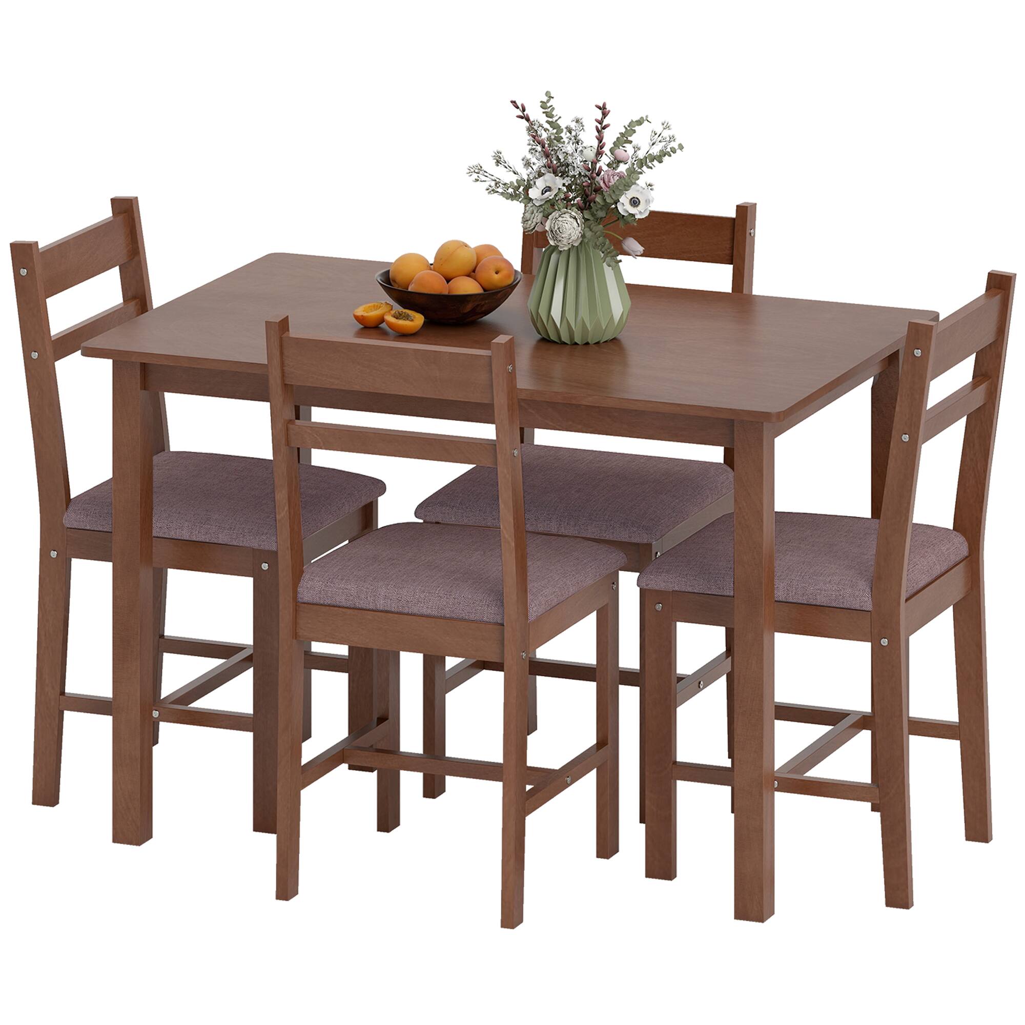 Front. Homcom - Solid Wood Dining Table Set for 4, Farmhouse Kitchen Table with Upholstered Chairs for Dining Room - Light Brown, Brown.