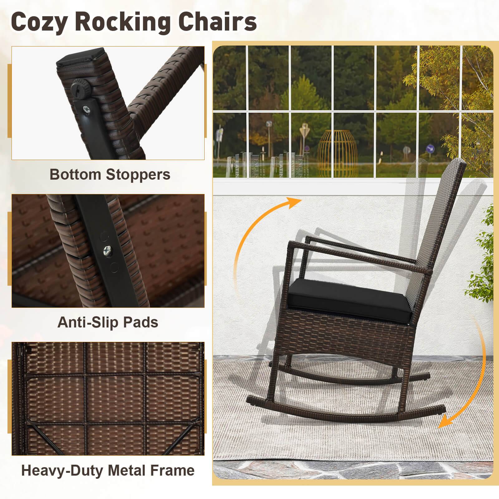 Cozy Rocking Chairs | Bottom Stoppers Anti-Slip Pads Heavy-Duty Metal Frame