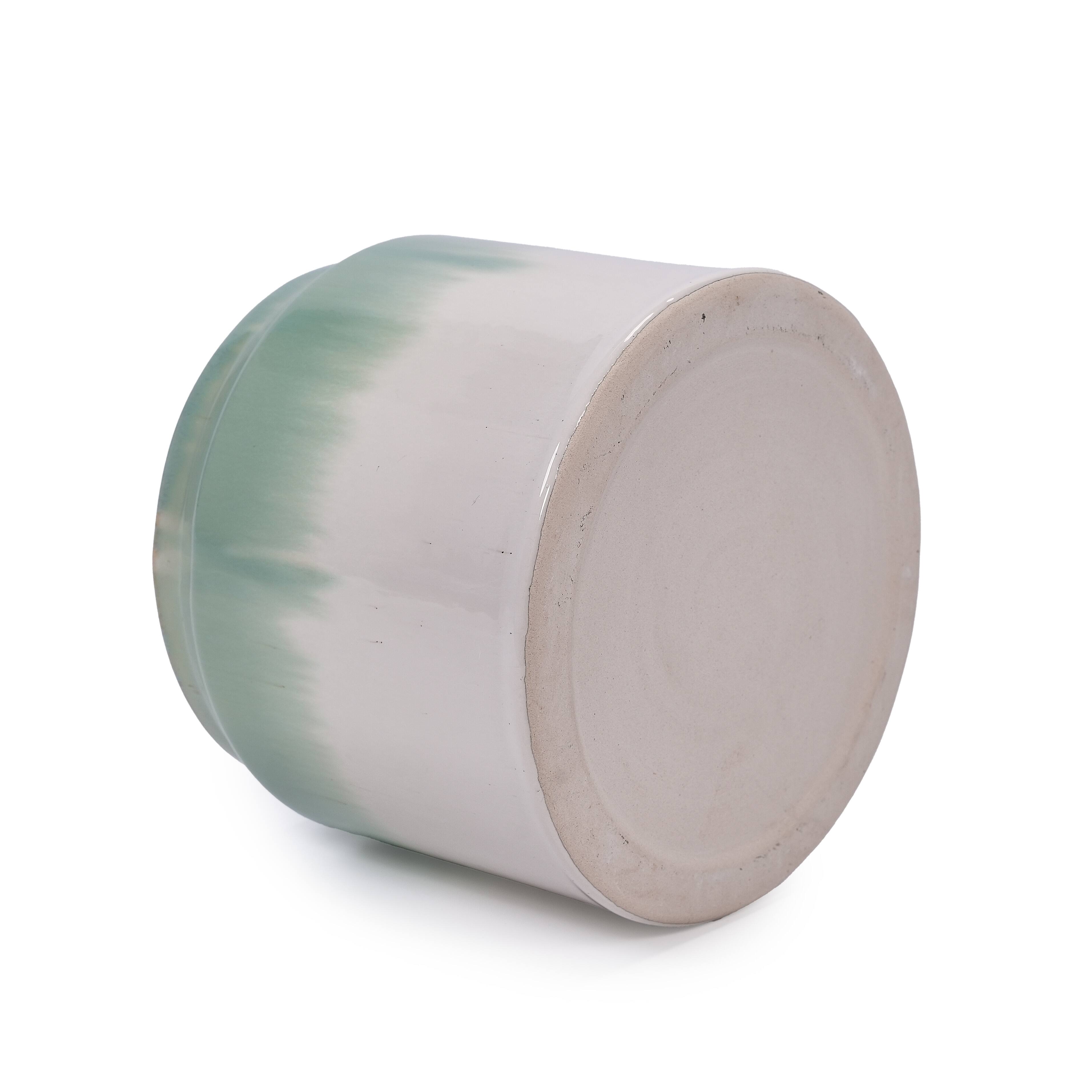 Alt View 8. Loheer - Loheer Ceramic Planter Set Handmade Set of Two Green White Ombre Shelf Tabletop Indoor Outdoor Pots.