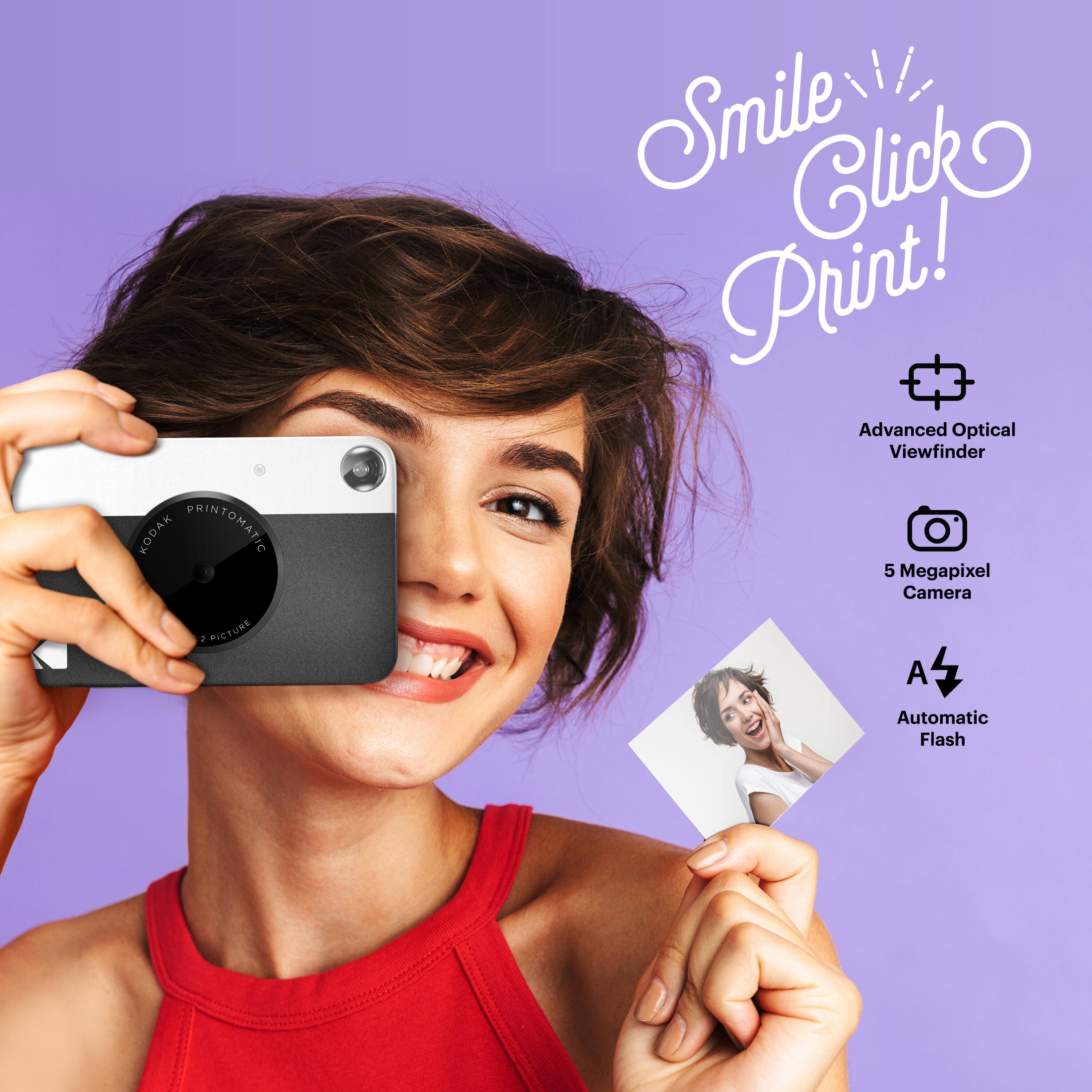 Smile Click Print! Advanced Optical Viewfinder 5 Megapixel Camera with Automatic Flash.