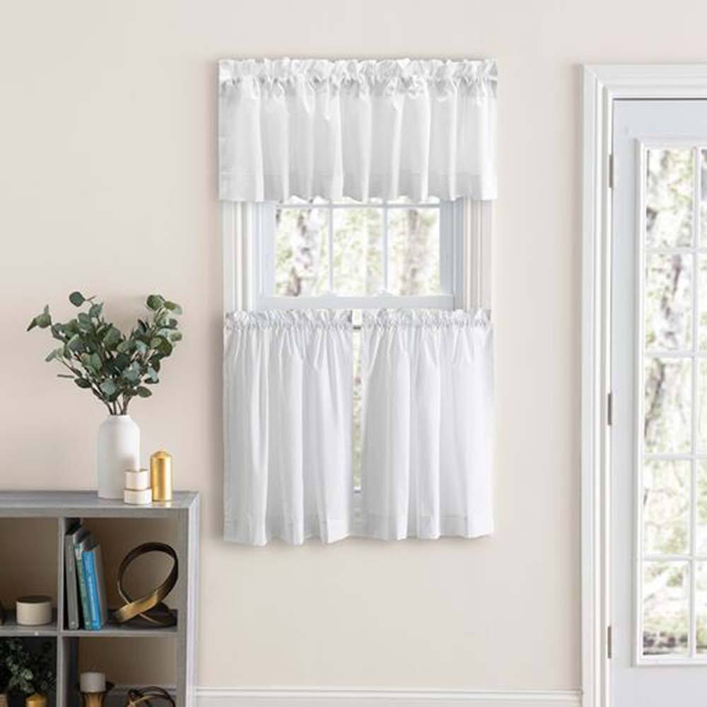Angle. Ellis Curtain - Ellis Classic Tailored Design in a Perma Press Fabric 3" Rod Pocket Tailored Valance 86"x15" White - White.