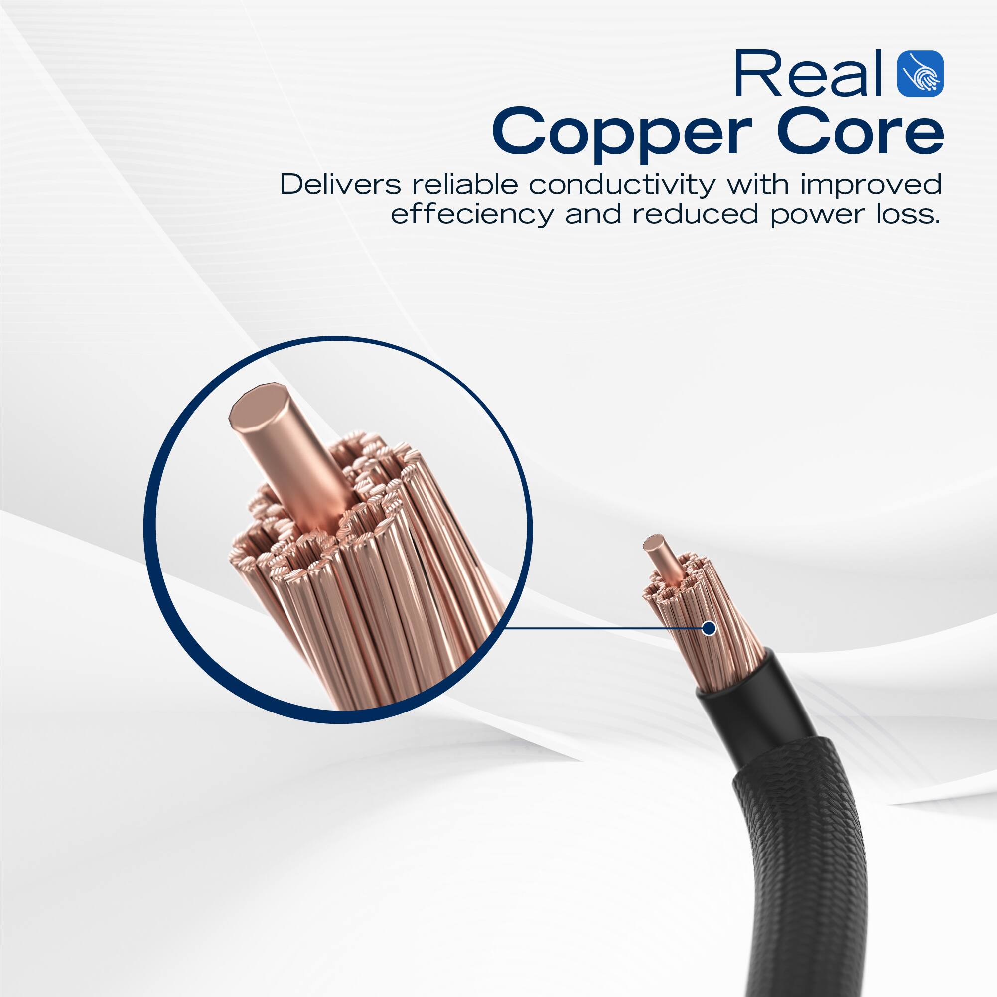 Real Copper Core  
Delivers reliable conductivity with improved efficiency and reduced power loss.