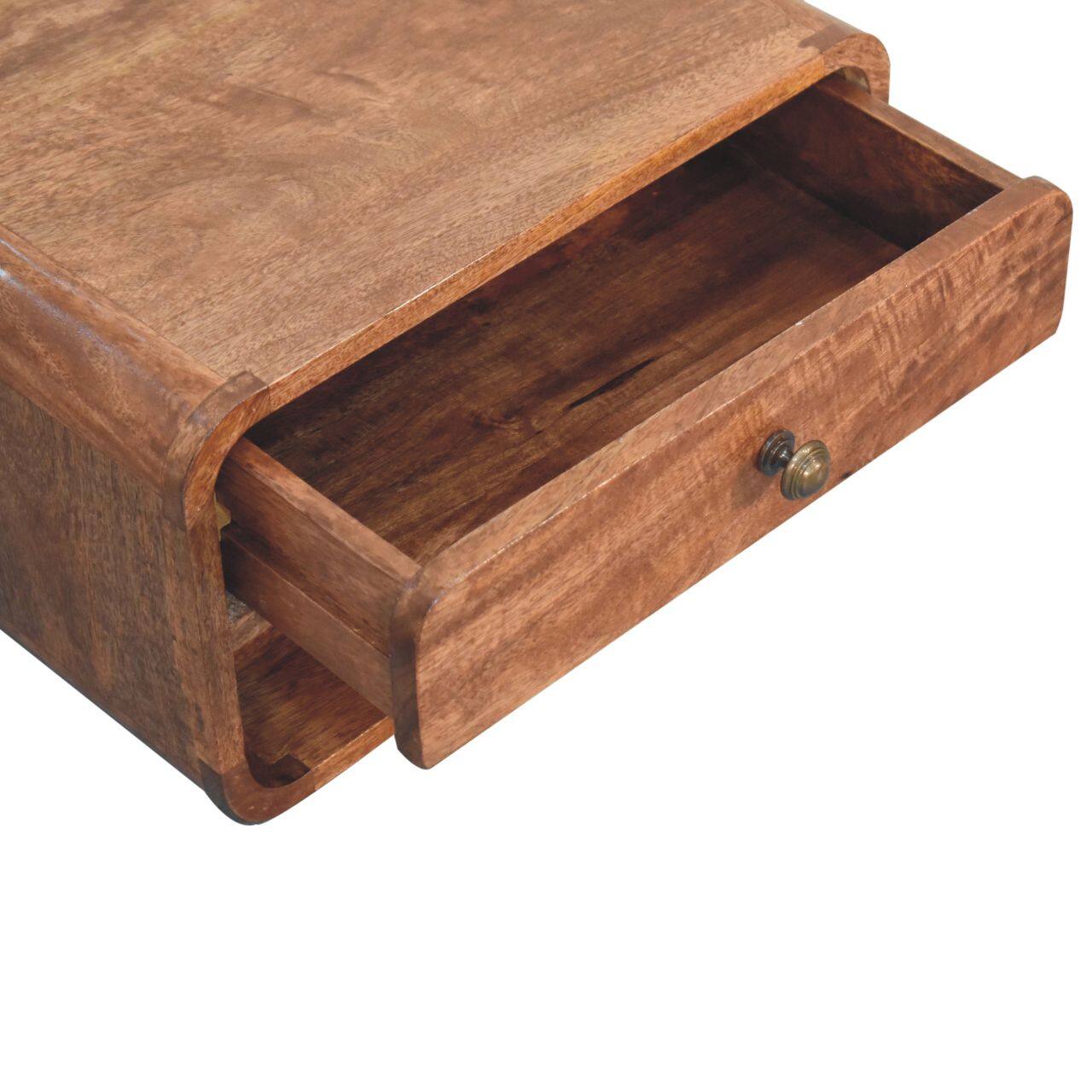 Alt View 7. Artisan Furniture - Artisan Furniture Solid Wood Curved Honey Caramel Wall Mounted Bedside with Open Slot - Brown.