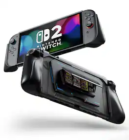Dexnor - Case for Nintendo Switch 2 Dockable with Detachable Magnetic Card Holder, Ergonomic Grip, Quick-Release Joy-Con Design - Black