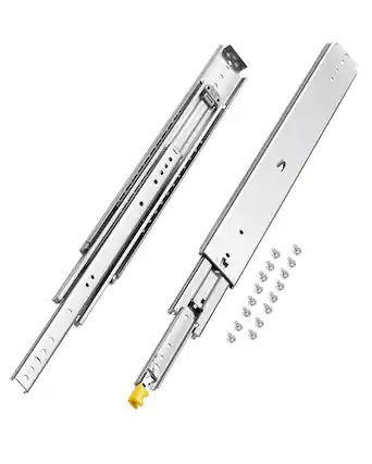 Front. VEVOR - Set of 2 Drawer Rails, Sizes Ranging from 16 to 60 inches, 500 lbs Weight Limit, Locking Mechanism Included - Silver.