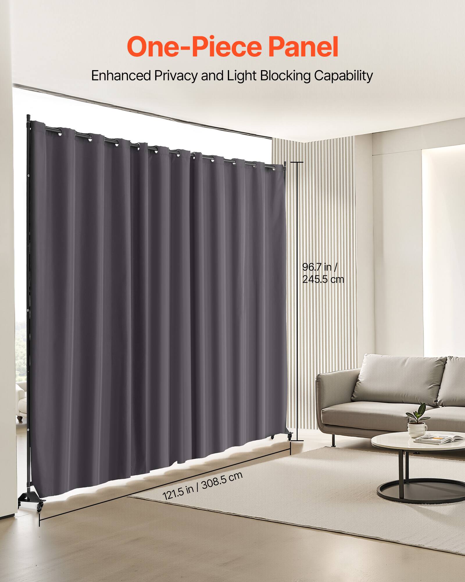 One-Piece Panel Enhanced Privacy and Light Blocking Capability 96.7 in / 245.5 cm | 121.5 in / 308.5 cm