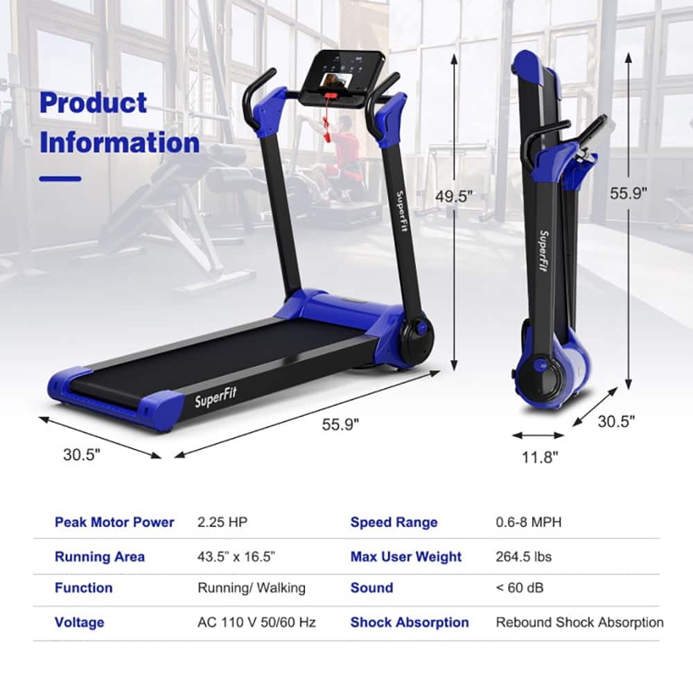 Kadyn - Electric Treadmill, Walking Jogging Machine,2.25 HP Electric Motorized Folding Running Treadmill Machine-Navy - Blue