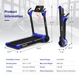 Kadyn - Electric Treadmill, Walking Jogging Machine,2.25 HP Electric Motorized Folding Running Treadmill Machine-Navy - Blue