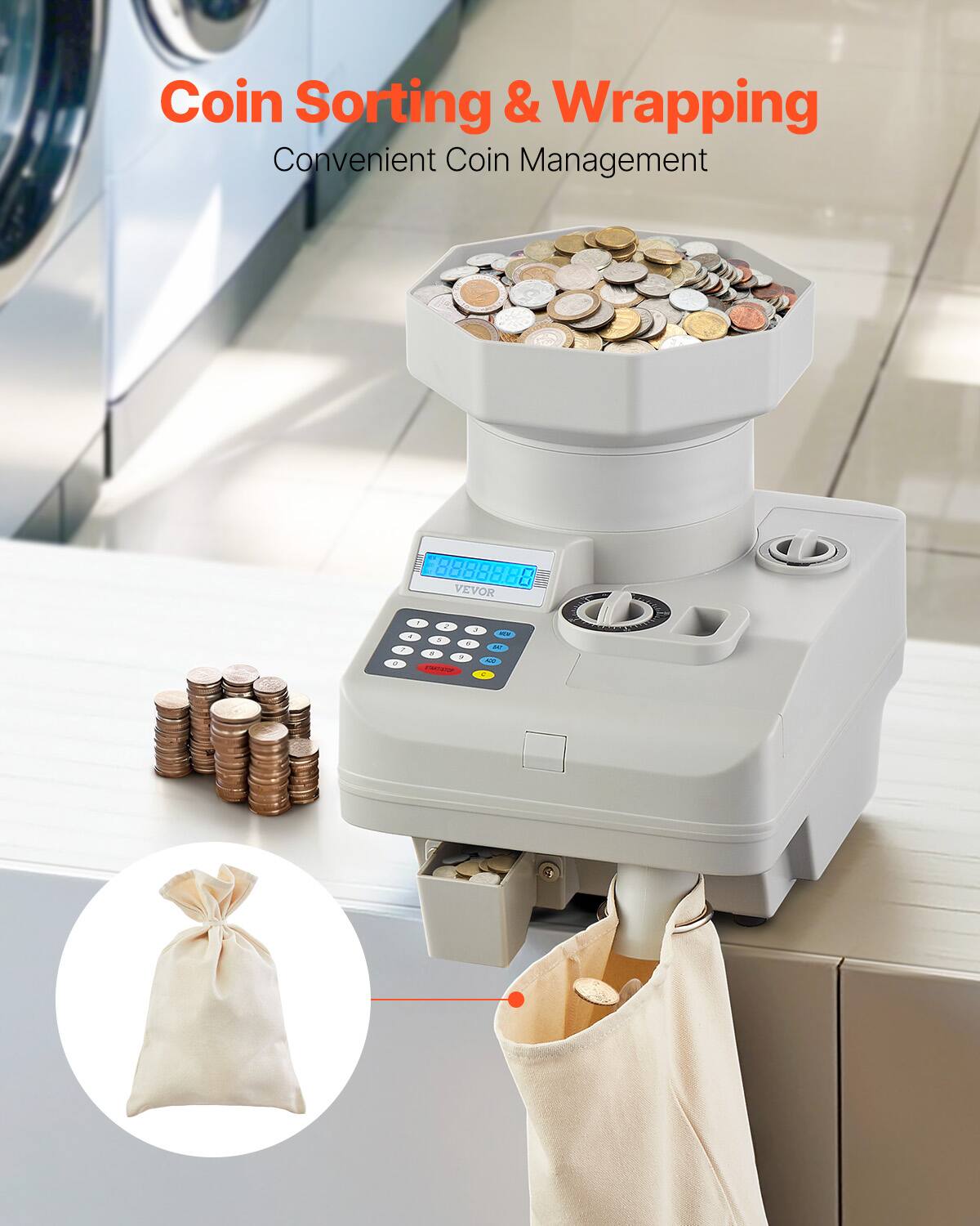 Coin Counter, Professional Coin Sorter with LED Display Holds up
